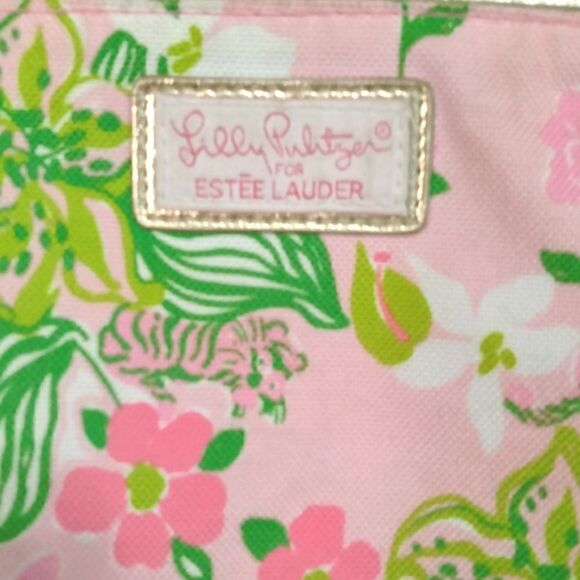 Lilly Pulitzer for Estee Lauder Cosmetic Bag Green Pink Floral Zippered - Picture 2 of 6